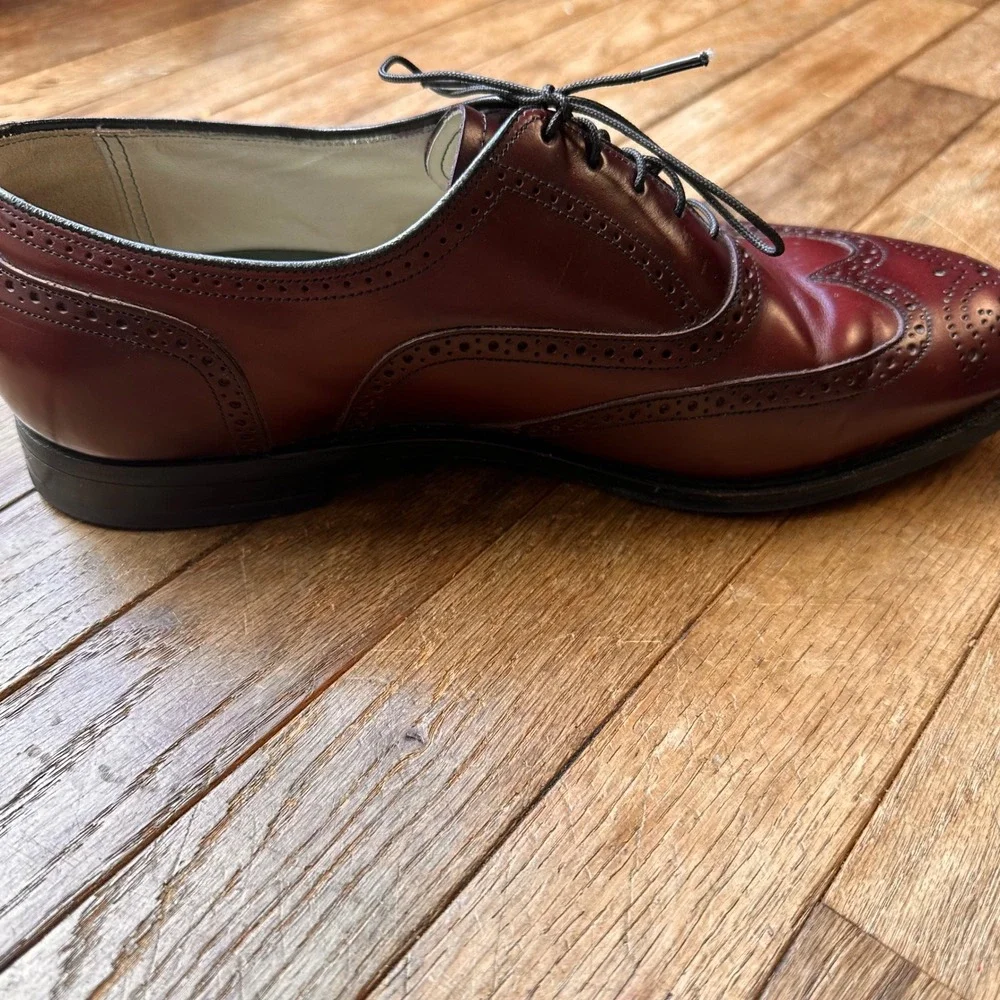 Florsheim Imperial Wingtip Oxford Mens 10 3E Leather Brogue Burgundy USA Vintage